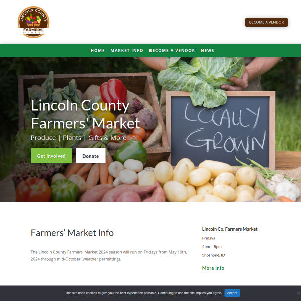 A visual representation of the Lincoln County Farmers' Market website designed my Magic Valley Web Design.